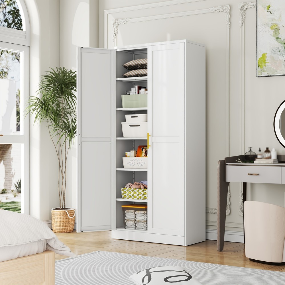 White Metal Storage Cabinet With Two Doors 75.2 Inches Tall