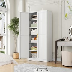 White Metal Storage Cabinet With Two Doors 75.2 Inches Tall