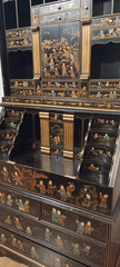 Rare Vintage Black/Gold Lacquer Chinoiserie Secretary Cabinet / Display Hutch As