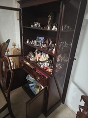 Mahogany Finish Antique Tall Cabinet Chest with Glass Doors