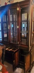 Stunning Cherrywood and glass curio cabinet two pieces w/ lights beveled glass