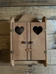 Vintage Wood Wall Shelf Curio Cabinet Door Pegs Heart Cutout Cottagecore Rustic