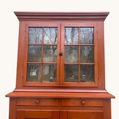 19th Century 2 Part Poplar Red Painted County Cupboard