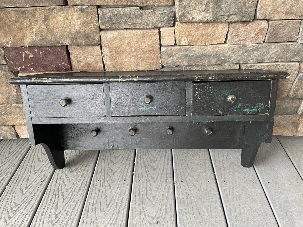 Hand Made Solid Wood Vtg Office Utility Old Farmhouse Wall Mount 3 Drawr Cabinet