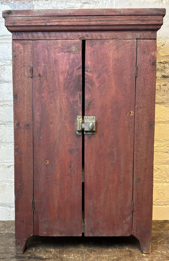 Antique Vtg Late 19th Century 1890s Primitive 2 Door 24″ Tall Wooden Cabinet
