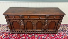 Antique English Renaissance Style Sideboard Server Entry Buffet Oak c.1930-40s