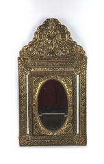 Antique Ornate Brushes Hammered Brass Mirrored Cabinet Shoe Shine Cabinet