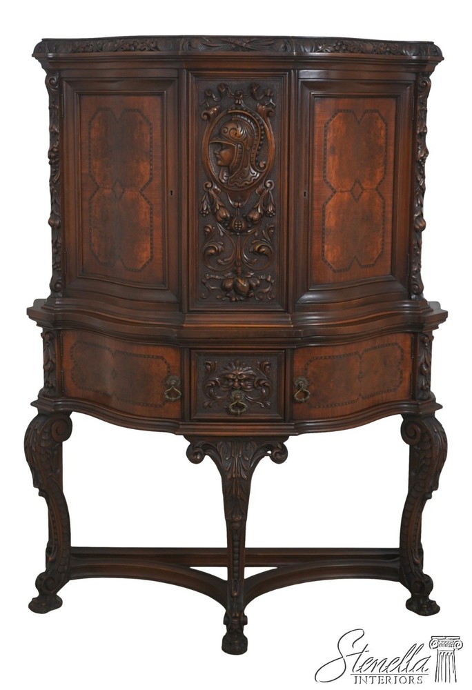 L73153: Vintage French Renaissance Carved Walnut China Cabinet