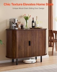 Mid Century Coffee Bar Cabinet with Storage, 2 Sliding Doors, Sideboard Buffet f