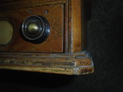 Antique Spool/Small screws Cabinet 2 Drawer Beautiful Patina W/ Glass Drawers