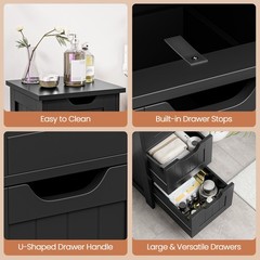 Bathroom Floor Cabinet Wood Free Standing Storage Organizer w/ 4 Drawers Black