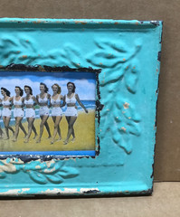 VTG Shabby Photo 4×6 Tin Ceiling Metal Teal Blue Picture Frame Old 317-26B