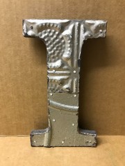 Decorative Salvaged Tin Ceiling 8″ Patchwork Shabby Silver Letter I Old 199-26B