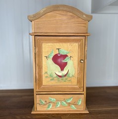 Vintage Wood Counter Top or Hanging Cabinet Hand Painted Apple Pear Fruit Vines
