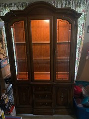 Stanley Furniture antique wooden hutch cabinets with glass doors