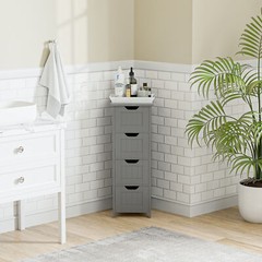 Bathroom Floor Cabinet Wooden Side Storage Organizer 4 Drawer Freestanding Gray