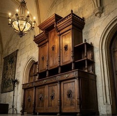 Super Rate/Big/Heavy And Beautiful Antique Red Oak Wooden Loin Heads Cabinet