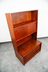 Mid Century Danish Modern Credenza Bookshelf Cabinet Teak Shelves Sliding Doors