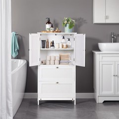 43.5″ Multi-Purpose Storage Cabinet with Adjustable Shelves, 2 Drawers White