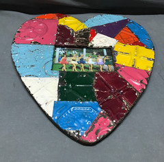 VTG Salvage Tin Ceiling 16″ Patchwork Metal Heart 4X6 Picture Frame Old 1657-25B