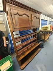 Antique Carved Wood Hutch – Rustic Farmhouse Storage Cabinet With Shelves Doors