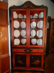 1920 Japanned Oriental handpainted Corner Cabinet Cupboard Chinoiserie Asian