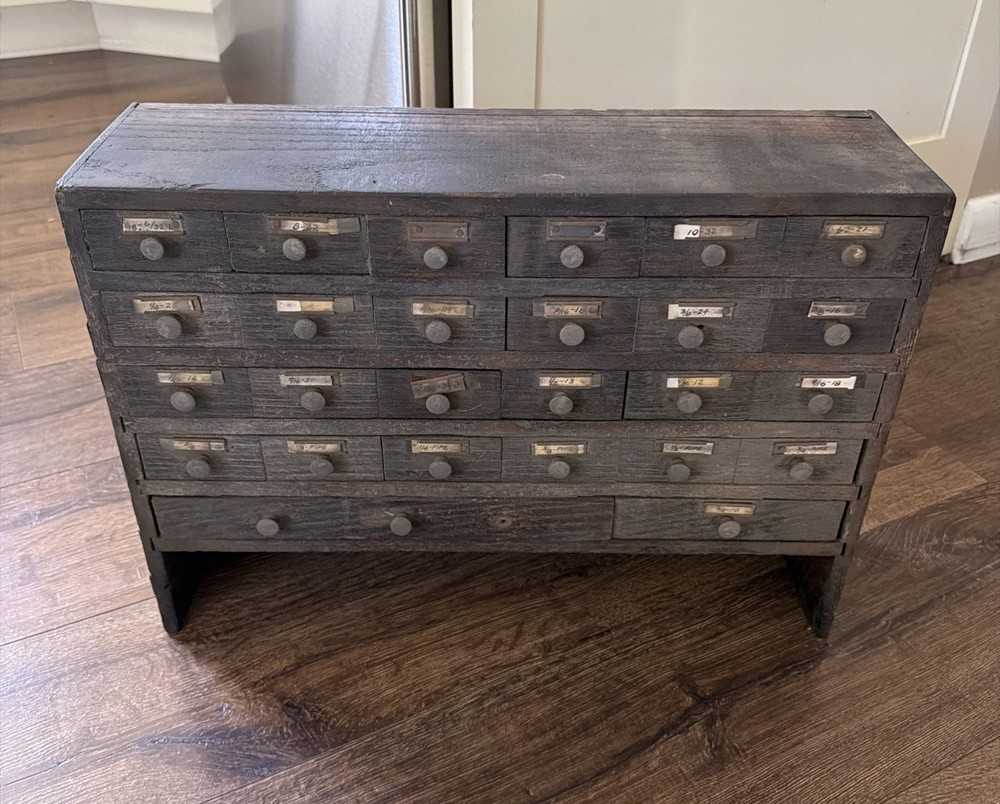 Antique 26 Drawer Oak Apothecary Cabinet – Machinist’s Parts Chest Industrial