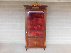 Antique Oak French Louis XVI Style Gilt Bronze Mounted Vitrine Display Cabinet