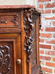 Antique French Nightstand Cabinet Marble Top Louis XV Carved Walnut c1890
