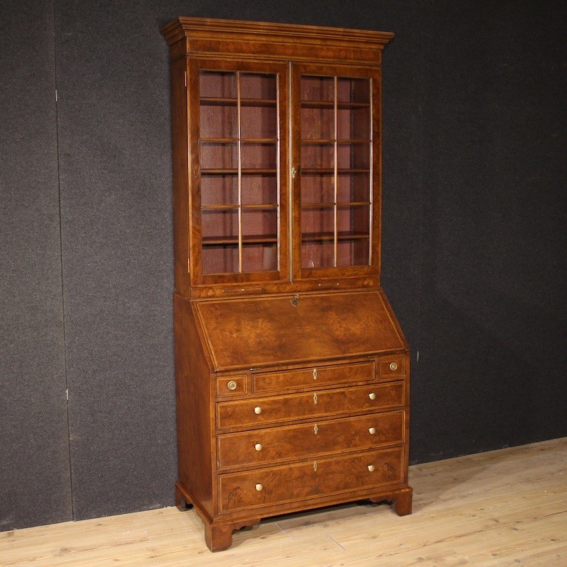 Georgian style double-body trumeau wood 20th century bureau desk bookcase