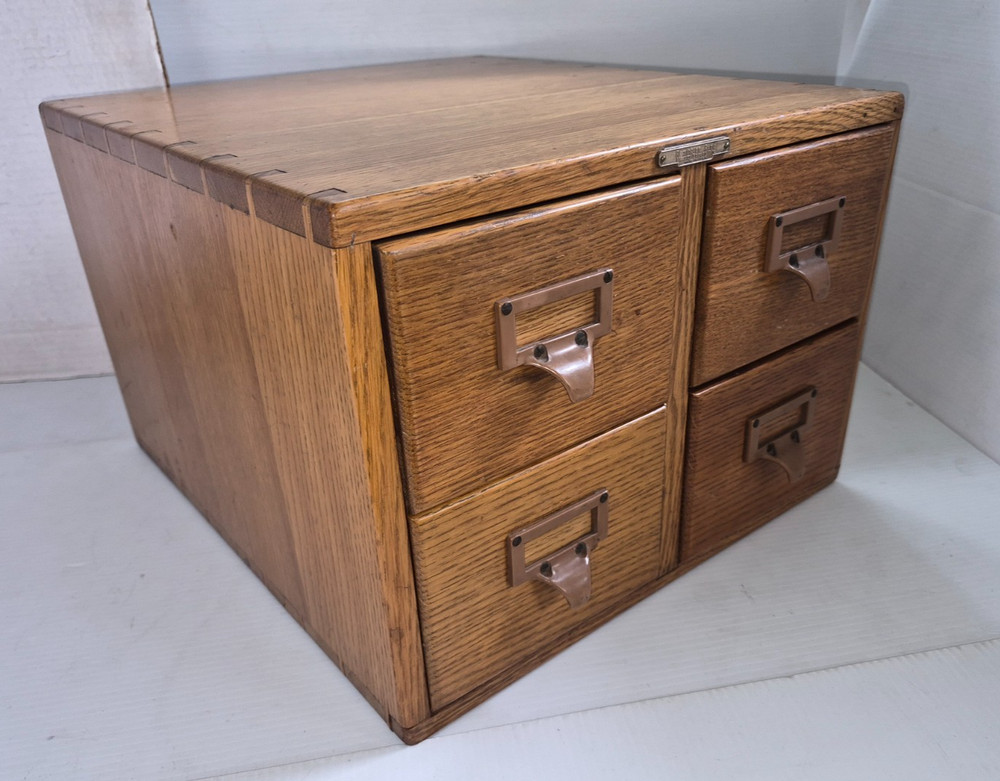 Vintage Oak 4 Drawer Card Catalog US Navy Remington Rand Dovetail Quality Heavy