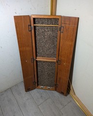 Vintage Rustic Solid Wood Skinny Display Curio Cabinet Memo Cork Board & Doors