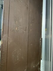 Antique 19thC Spanish Brown Painted Glazed Door Corner Cupboard Old Paint