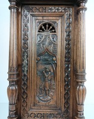 Stunning Antique Corner Cabinet Hand Carved Wood French Breton for left corner W