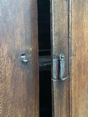 Antique Primitive Hardwood Cupboard, Scalloped Gallery, Hand-Forged Iron 19th C.
