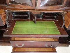 Antique Bubble Glass Mahogany Georgian Breakfront Writing Desk Cabinet Bookcase