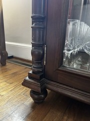 Antique Brown Wood Glass Display Cabinet with Drawers, Brass Handles, 56″ Tall