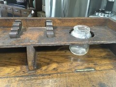 Antique “CLARK’S ONT” Oak Spool Cabinet, 4 Drawers, Slant top desk.  EXC COND