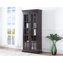 Antique Wood Storage Curio Cabinet Armoire, Glass Display Buffet Hutch, Cherry