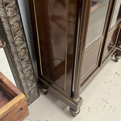 ANTIQUE FRENCH LOUIS XVI MAHOGANY VITRINE CURIO BOOKCASE CABINET 63.5” High