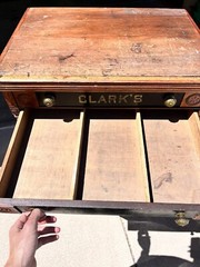 Antique Clark’s Mile End Spool Cotton Cabinet With Embossed Tin