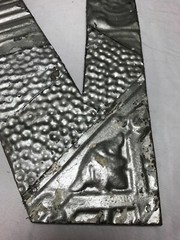 Decorative Salvaged Tin Ceiling 16″ Patchwork Silver Metal Letter N Old 1626-23B
