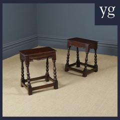 Antique English Pair of 17th Century Style Oak Joint Stools / (Circa 1880)