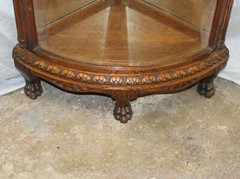 Antique Oak Corner China Cabinet -Curved beveled glass door – R.J. Horner