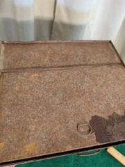 Antique Hoosier Cabinet Metal Flour Bin Sifter Crank Glass Window Vtg Patina