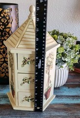 Vtg Wooden Trinket Jewelry Box Cabinet Tole Painted Topiary Cottagecore
