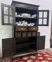Antique Style Country French Bevel Glass Solid Wood Bookcase Kitchen Cabinet