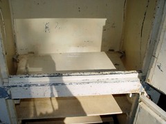 Tall Pine Three-Door Ice Box, Pantry. Old Mustard White Paint