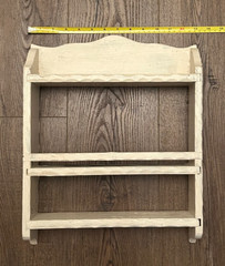 Antique CHIPPY WHITE WOOD SPICE RACK Painted Carved Wall Shelf Curio Display 16″