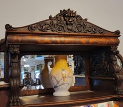 Antique Oak China Cabinet – Griffons supported canopy – original finish